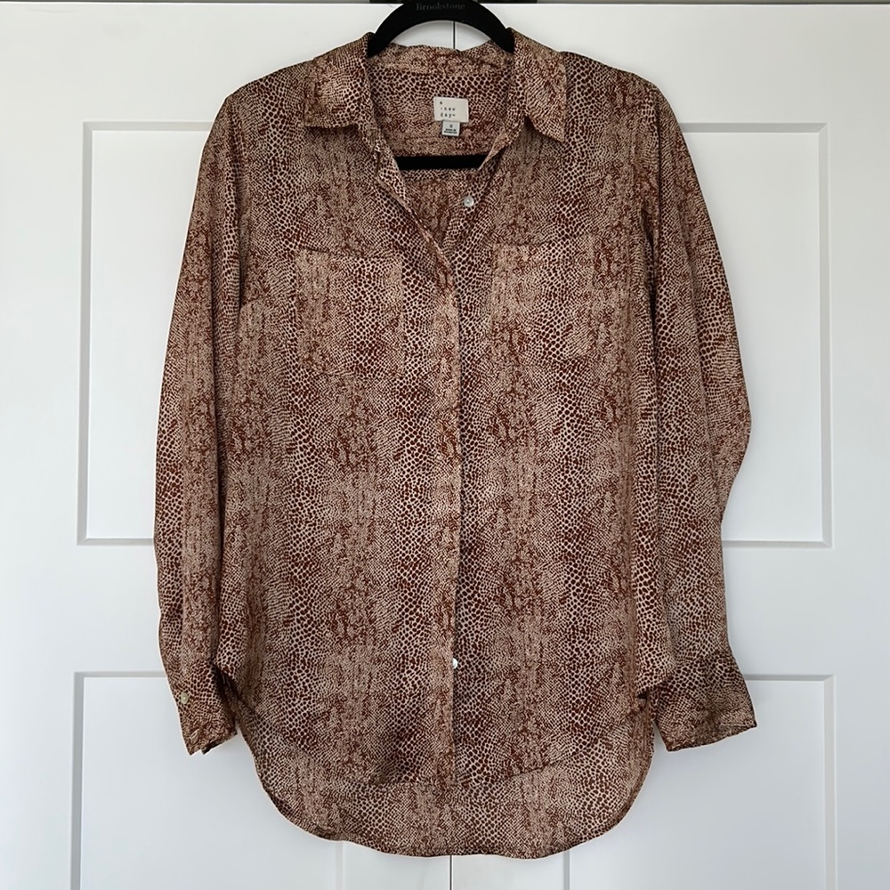 A New Day Snakeskin Silky Button-Down Blouse
